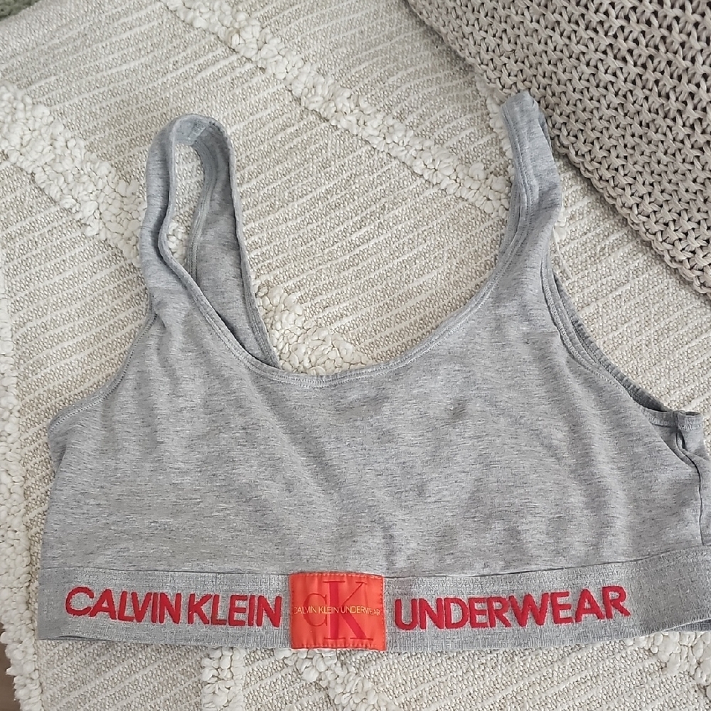 Calvin Klein Light Gray Bralette with Red Logo Band